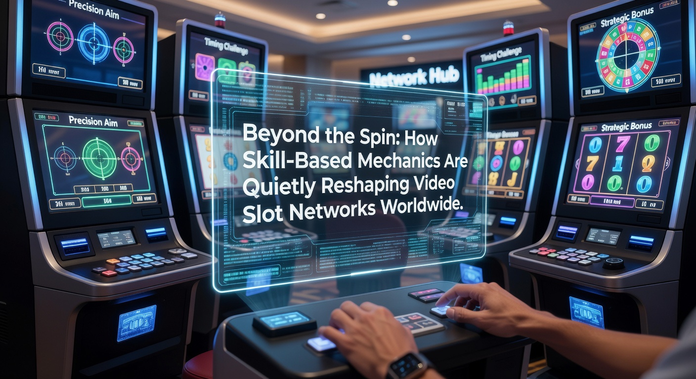 Modern video slot machines featuring skill-based mini-games in a casino floor environment