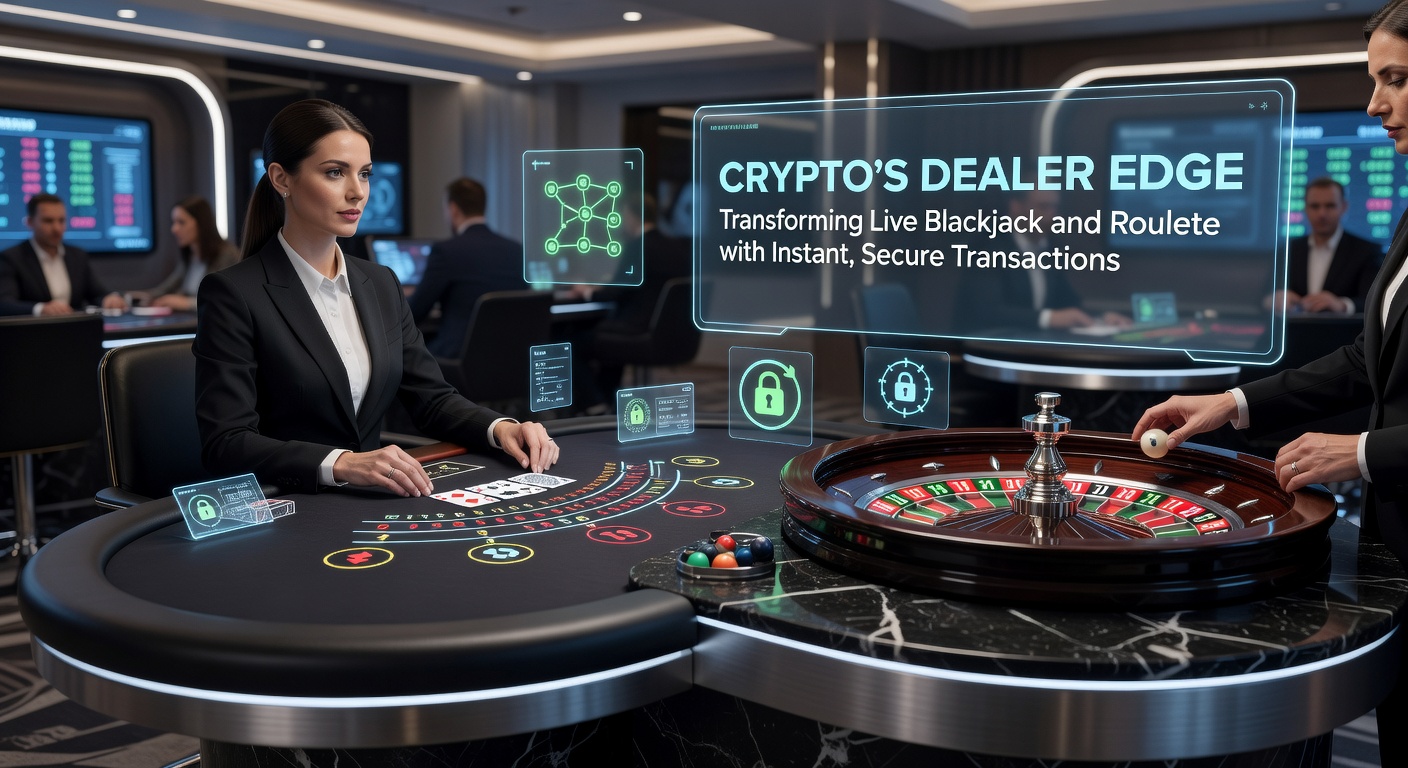 Live dealer at a blackjack table displaying cryptocurrency wallet integration for seamless betting