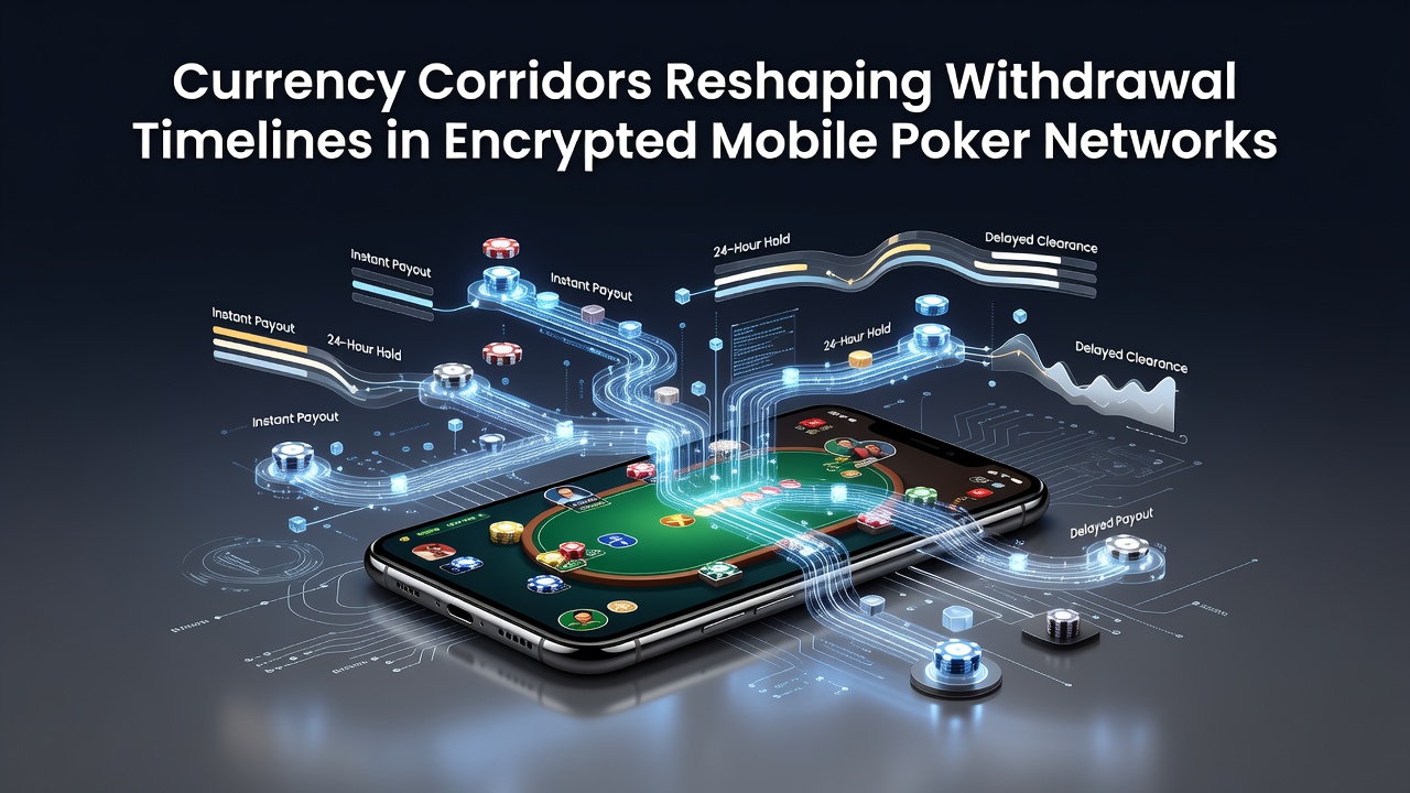 Illustration of digital currency pathways connecting regional banks to mobile poker platforms
