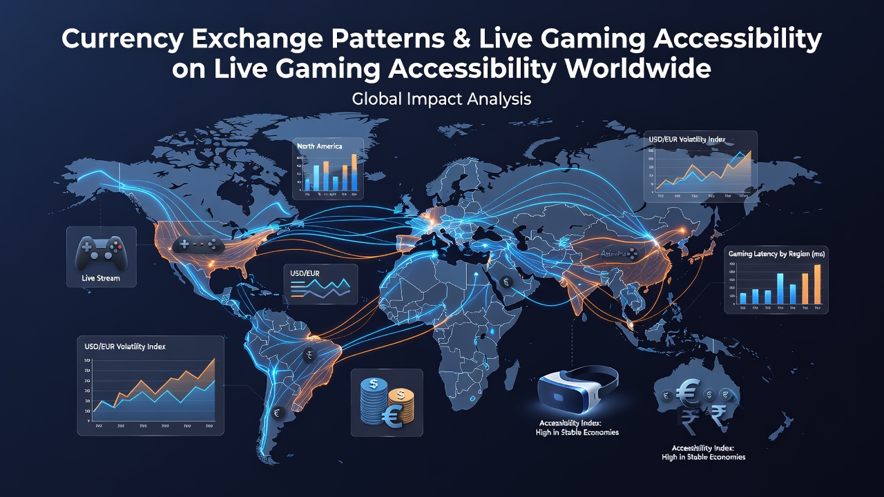 Global map illustrating currency exchange flows affecting live gaming platforms across continents