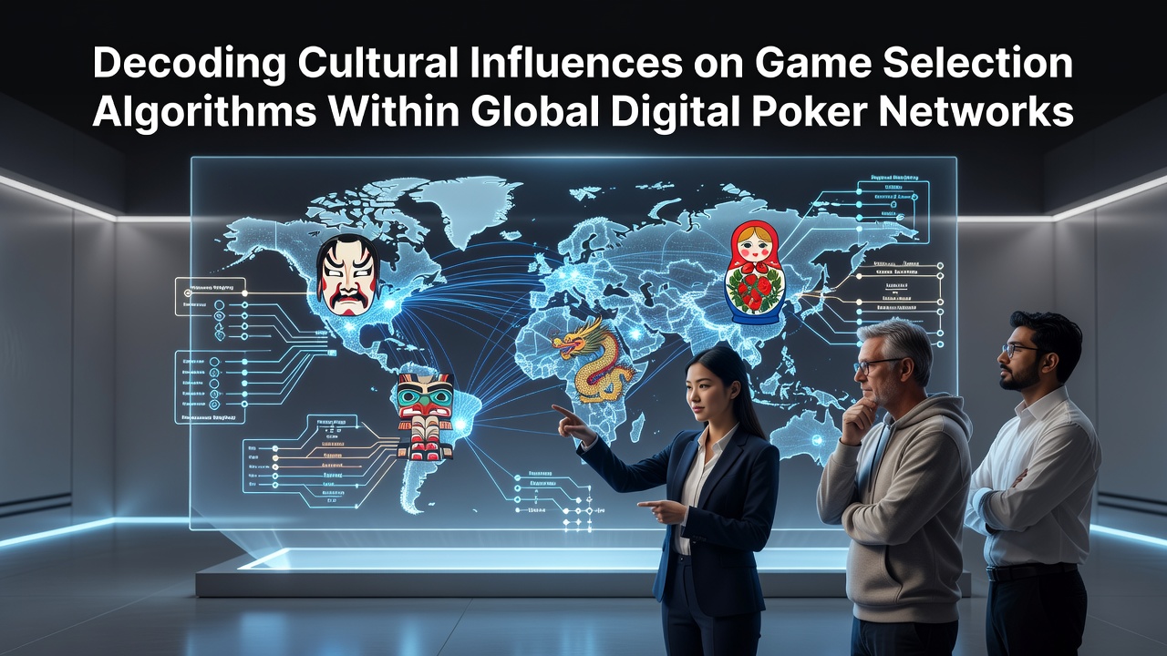 Global digital poker networks showing diverse player interfaces across regions with cultural symbols and game variants