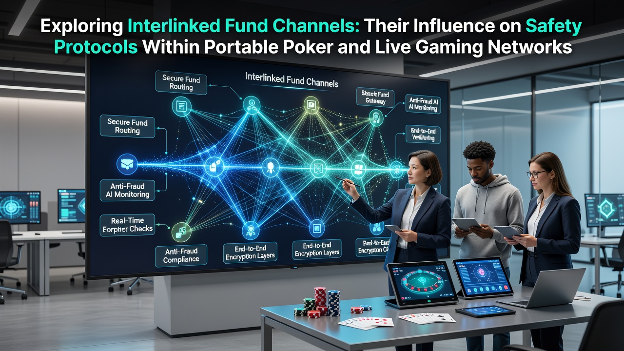 Diagram showing interconnected payment channels linking mobile poker apps and live dealer platforms with security layers