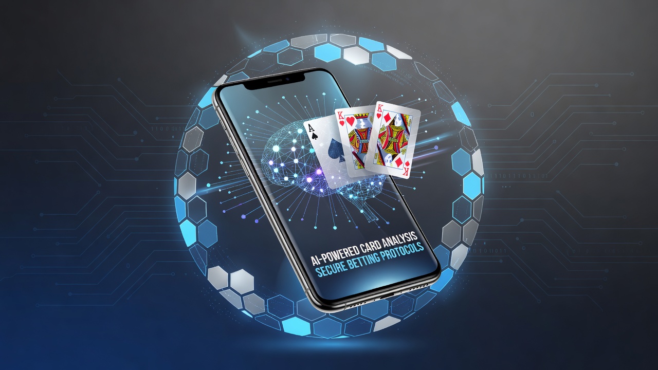 Illustration of AI algorithms analyzing card patterns within a secure mobile betting interface