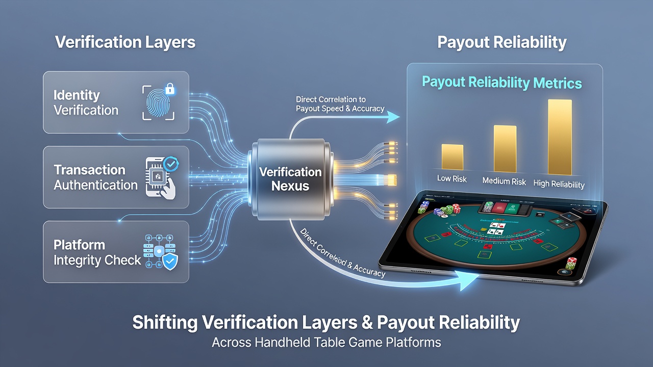 Secure payout confirmation screen on a handheld device during table game play